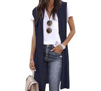 EFOFEI Donna Gilet Lungo Drappeggiato Aperto sul Davanti Plain Blazer Gilet Semplice Elegante Allentato Blu Marino S