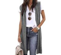 EFOFEI Donna Gilet Lungo Drappeggiato Aperto sul Davanti Primavera Autunno Caldo Gilet Lungo Leggero Grigio Chiaro XL