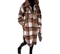 EFOFEI Donna Lumberjack Trench Coat Casual Plaid Blouse Turn Down Collar Tops Baggy Lapel Button Jackets Coat Coffee XXL