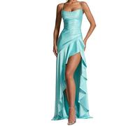 EFOFEI Donna Maxi Abito Formale con Spacco Volant Lungo da Ballo Aderente Schiena Scoperta
