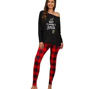 EFOFEI Donna Natale Renna Fiocco di Neve Tuta Vintage Xmas 2 Pezzi Set Outfit Pigiama Blk M