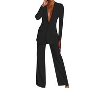 EFOFEI Donna Revers A Tacca Bottone Smoking Blazer Pantaloni Set Manica Lunga Aperto Davanti Blazer Nero XL