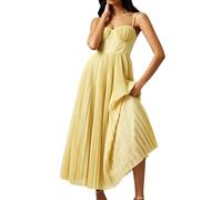 EFOFEI Donne Abito Midi Sexy Senza Maniche con Schiena Scoperta Monocolore Bustier da Damigella d'Onore Spalline Regolabili da Ballo Giallo Chiaro L