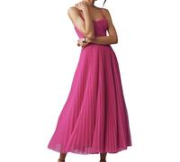 EFOFEI Donne Abito Midi Sexy Senza Maniche per Damigelle d'Onore A Linea A Abito da Sera Bustier con Spalline Sottili E Plissettato Lunghezza da tè Rosa Scuro L