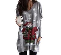 EFOFEI Donne Divertente Patchwork Natale Camicia Oversize Ampio vestibilità Pullover Famiglia Natale Top Pupazzo di Neve M
