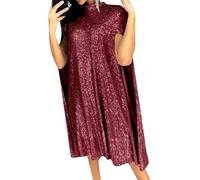 EFOFEI Donne Elegante Formale Clubwear Elegante Collo Alto Swing Abito Scintillante Cappa Mini Abiti Rosso L