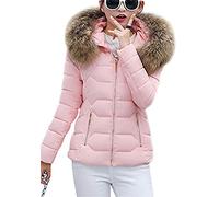 EFOFEI Piumino Invernale Trapuntato Da Donna Cappotto Corto Da Donna In Cotone Sottile Con Collo In Pelliccia Imbottita Parka Con Cappuccio Rosa M