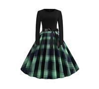 EFOFEI San Valentino da Donna Abito da Sera con Stampa Pizzo Abito da Cocktail Vintage retrò a Maniche Lunghe Abito da Cocktail a Maniche Lunghe con Cintura Verde XL