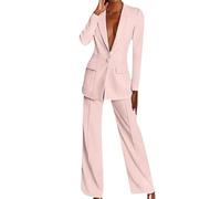 EFOFEI Signora Eleganti Pantaloni A Gamba Larga Completi Revers A Punta Completo Smoking Blazer Pantaloni Set Rosa M