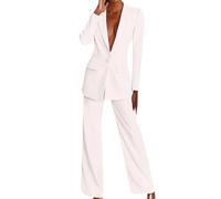 EFOFEI Signora Manica Lunga Aperto Davanti Blazer 2 Pezzi Pantaloni Completo Set Eleganti Pantaloni A Gamba Larga Completi Bianco M