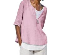 EFOFEI Signora Tinta Unita Lino Camicie Eleganti Basic Business Tee Lavoro Tee Leggere Bluse Rosa M