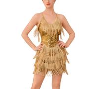 EFOGEP Abito da ballo Salsa Latino da donna con paillettes, sexy, con lacci, schiena scoperta, nappe scintillanti con frange, Great Gatsby, cocktail, sala da ballo, jazz, performance, costume da ballo