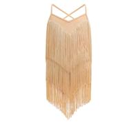 EFOGEP Abito da bambina con frange e nappe, senza maniche, con spalline sottili, vintage, a strati, anni '20, per feste, sala da ballo, Cha Cha, Jazz, abito da ballo lirico per ragazze, Oro, 4-5 Anni