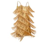 EFOGEP Abito da bambina con nappe latine scintillanti, senza maniche, vintage, con frange, a strati, per feste da ballo, Cha Cha, jazz, tango, balletto, danza anni '20, vestito da performance, Oro, 10