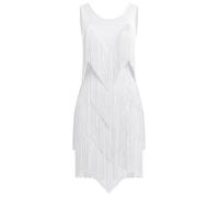 EFOGEP Abito da donna con nappa latina, stile vintage, anni '20, senza maniche, sexy, cocktail, feste, frange, flapper Fancy abiti, mini tango samba cha cha cha clubwear, bianco, XXL