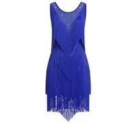 EFOGEP Abito da donna con nappa latina, stile vintage, anni '20, senza maniche, sexy, cocktail, feste, frange, flapper Fancy abiti, mini tango samba cha cha cha clubwear, Blu, L
