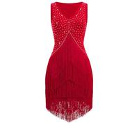 EFOGEP Abito da donna per salsa latina, stile vintage, anni '20, senza maniche, con strass, a strati, con frange, gatsby, cocktail, ballroom, tangos, chacha, rumba, flapper, cami vestito, Colore