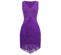 EFOGEP - Abito da donna Salsa Latin Dance Vintage anni '20, senza maniche, con strass, a strati, a frange, stile Gatsby, ideale per cocktail, ballo da sala, Tangos, ChaCha, Rumba, Flapper, Cami, Lilla