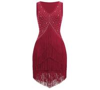 EFOGEP - Abito da donna Salsa Latin Dance Vintage anni '20, senza maniche, con strass, a strati, a frange, stile Gatsby, ideale per cocktail, ballo da sala, Tangos, ChaCha, Rumba, Flapper, Cami, vino