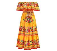 EFOGEP Abito messicano da donna estivo boho floreale drappeggiato abito senza spalle scoperte tradizionali abiti da fiesta bohemian lunghi maxi abito casual matrimonio spiaggia abito da festa con