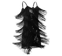 EFOGEP Abito per Bambine Ragazze Latino con Nappa Scintillante, Senza Maniche, a Strati Vintage, con Frange, per Balli da Sala, Festa, Cha Cha, Jazz, Tango, Balletto, Performance Anni 1920, Nero , 10