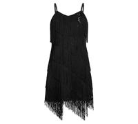 EFOGEP Bambini ragazze latina nappa abito scintillante paillettes senza maniche vintage a strati frangia abiti ballroom party cha cha jazz balletto danza 1920s performance costume, Nero , 11-12 Anni