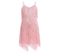 EFOGEP Bambini ragazze latina nappa abito scintillante paillettes senza maniche vintage a strati frangia abiti ballroom party cha cha jazz balletto danza 1920s performance costume, Colore: rosa., 11