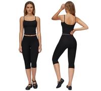EFOGEP Set da yoga da donna, 2 pezzi, canotta con leggings a 3/4, Nero , S