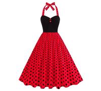 EFOGEP - Vestito da donna, stile anni 1950, a pois, in stile rockabilly, con scollo a barchetta, A-line, swing, midi, da sposa, da cocktail, da festa, da maturità, svolazzante, rétro, da sera, M