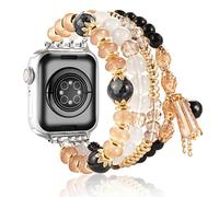 Efolen Cinghia perline compatibile con cinturino per Apple Watch 38/40/41/42/44/45/46/49mm Cinturino elastico di ricambio per perline per gioielli per iWatch Series 9/8/7 SE/6/5/4/3/2/1 Donne Nero-L