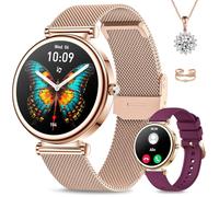 Efolen Smartwatch Donna con Chiamate, 1.27" Orologio Smartwatch con Fisiologia Femminile, 24H Monitor SpO2 Sonno, 110+ Sports Smart Watch Rotondo per Android iOS, Oro Rosa Regalo Collana Anello