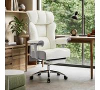 Efomao Sedia da Ufficio Ergonomica, Poltrona Direzionale in Ecopelle PU con Poggiapiedi Estraibile, Sedia da Scrivania Reclinabile con Imbottitura Spessa, Supporto Lombare, Portata 200kg (bianco)