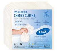 eFond Panno per formaggio, 6 pezzi, 50 x 50 cm, quadrati con orlo overlock, grado 100, ultra fine per filtrare burro, latte noci, yogurt, cheesecloth, salvietta per cucinare e arrostire