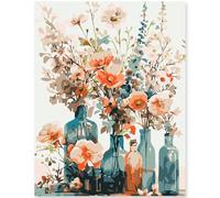 EFOTIML Kit di Pittura per Numeri per Adulti Principianti e Bambini Età 8-12, 1pcs 16x20 Tela per Kit di Pittura per Adulti in Scatola Colorata (Senza Marco) - Foglie di Eucalipto Flores