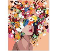 EFOTIML Kit di pittura per numeri per adulti principianti e bambini età 8-12, 1pcs 16x20 Tela per Kit di pittura per adulti in scatola colorata (senza cornice) - Flores de la niña