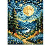 EFOTIML Paint by Numbers Kit per adulti principianti e bambini Età 8-12, 1pcs 16x20 Canvas per kit di vernice per adulti in scatola colorata (senza cornice) - Mountain River Moon Stars