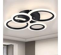 EFPD 48W moderna plafoniera LED nera Plafoniera a 4 anelli con telecomando, adatta per cucina, soggiorno, camera da letto, luminosità e temperatura colore dimmerabili