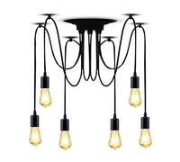 EFPD Lampadario a sospensione Edison classico, 6 luci ragno nero 200cm cavo regolabile, plafoniera vintage per camera da letto cucina bar