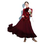 EFRJUWI Donne Adulte Moderne Danze Stampate Velluto Maglia Valzer Standard Nazionale Sociale Pratica Abito da Ballo da Sala da Ballo Gara Abiti(Red,XXL)