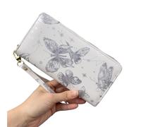 EFRJUWI Portafoglio lungo da donna con stampa a farfalla, fresco, alla moda, grande capacità, cerniera, for carte e monete, for telefono per la Vita Quotidiana e Viaggi(Y2713-Grey)