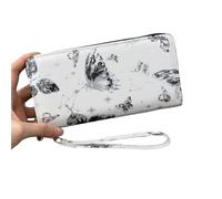 EFRJUWI Portafoglio lungo da donna con stampa a farfalla, fresco, alla moda, grande capacità, cerniera, for carte e monete, for telefono per la Vita Quotidiana e Viaggi(Y2713-Black)