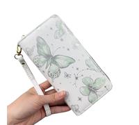 EFRJUWI Portafoglio lungo da donna con stampa a farfalla, fresco, alla moda, grande capacità, cerniera, for carte e monete, for telefono per la Vita Quotidiana e Viaggi(Y2713-Green)