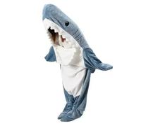 EFRJUWI Wearable Shark Plaid Blanket Cute Plush Pajamas Warm Throw Cartoon Comfy Sleeping Bag Flannel Bathrobe Home Accessory(Blue,175cm)