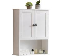 EFURDEN Mobile Muro Bagno, 2 Ante Impermeabile Cassapanca Sospesa Sopra Water con Ripiani Regolabili Risparmio Spazio Organizer per Bagno, Cucina & Lavanderia (75x21x60cm)