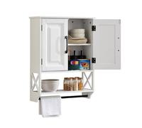 EFURDEN Pensile Bagno con Portaasciugamani, Mobile Bagno Sospeso sopra il Water con 2 Ante e Ripiani Regolabili, Armadietto Salvaspazio per Bagno Cucina Stanza degli Attrezzi, Bianco