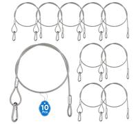 EFUTURETIME 10 x Cavo di Sicurezza in Acciaio Inox da 80 cm con Moschettone di Sicurezza n° 5, Cavetto Ø4 mm con Guaina in PVC Trasparente per Appendimanto Luci, Portata 50 kg