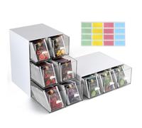 efuturetime 3 Pezzi Scatola da Tè con Cassetti 22,6x16,5x7,7cm Porta Tisane Bustine di Plastica Impilabile, Contenitore per Bustine di Tè per Capsule di Caffè, Infusi, Bianco