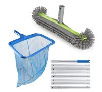 EFUTURETIME 3 Pezzi Set di Pulizia per Piscine con 2,7m Asta | Retino per Fondo, 43cm Spazzola Arrotondata, Telescopica in Alluminio, Robusto e Rimovibile