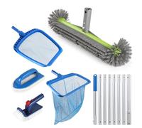 EFUTURETIME 6 Pezzi Set di Pulizia per Piscine, Retino per Fondo, Retino per Piscina, 43cm Spazzola per Piscina Arrotondate con 2,7m Asta Telescopica in Alluminio per Pulizia Rapida Delle Pareti