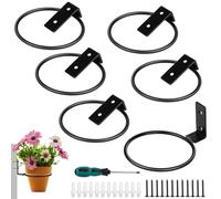 efuturetime 6 x Supporto Portavasi a Muro da Esterno Interno Balcone Ripiegabile, Portavasi ad Anello 4 Pollici (Ø10cm) in Metallo con Viti e Cacciavite per Balcone, Giardino, Ristorante